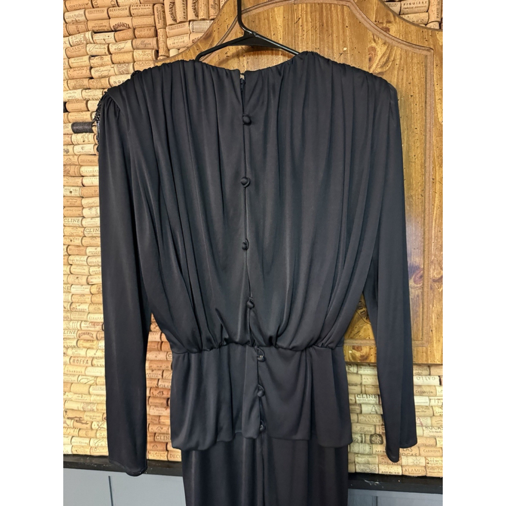 Vintage 80s Miss Elliette California black sequin Shoulder VNeck Evening Gown 12 - Picture 6 of 10